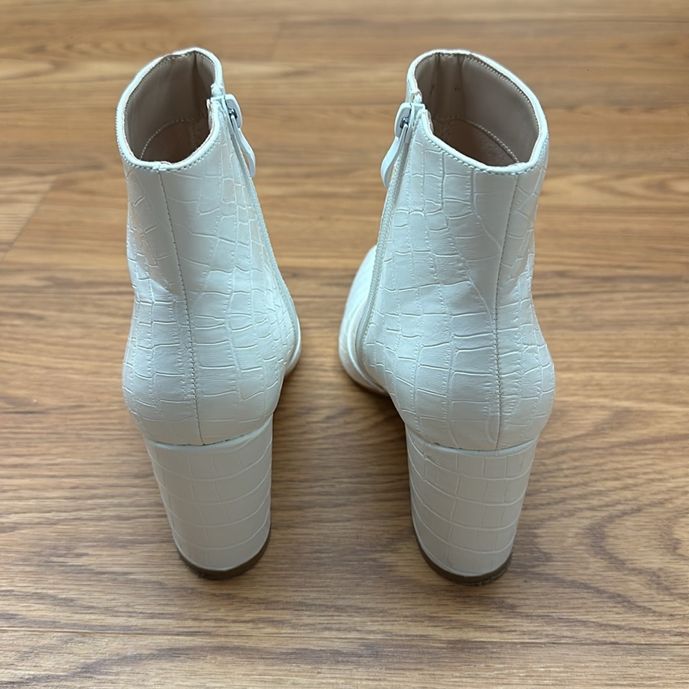 White Bootie - Block Heel Croc Embossed Design - image 4